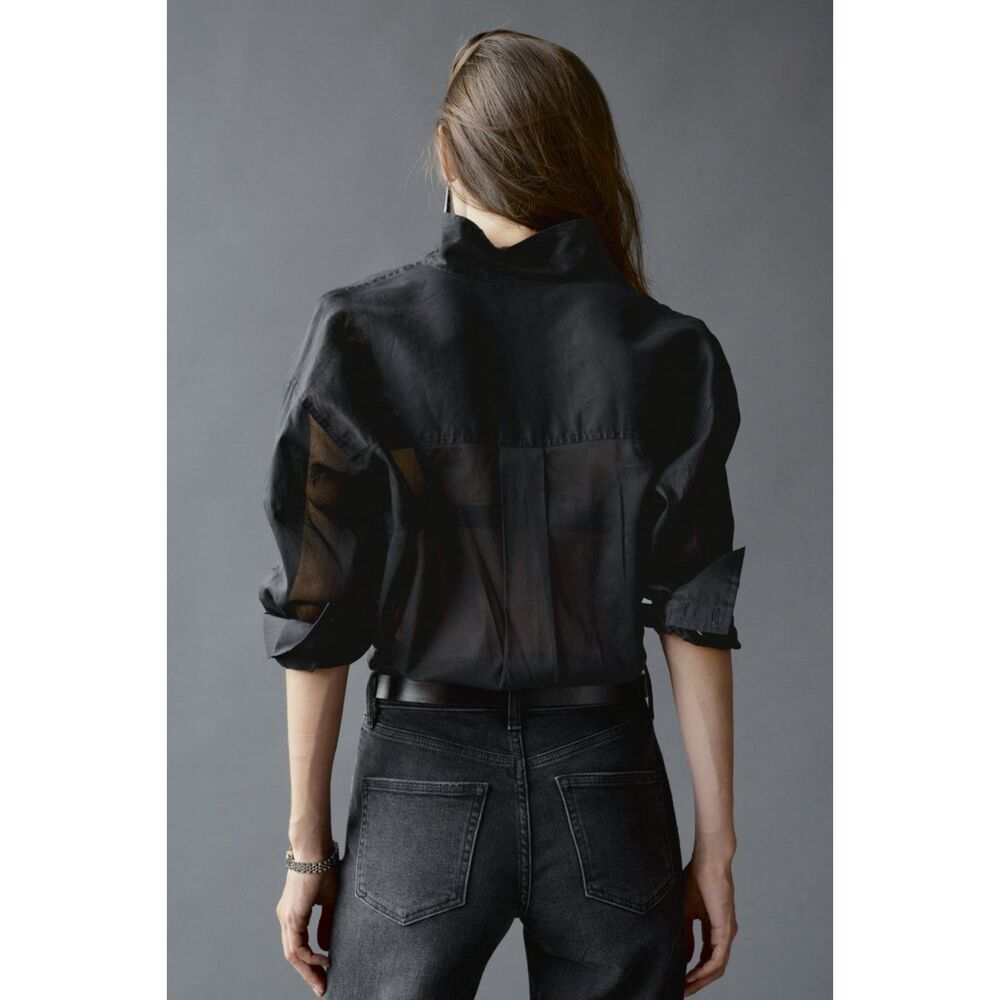 AYR The Tate Button Down Shirt Women’s Size Medium Black Organdy